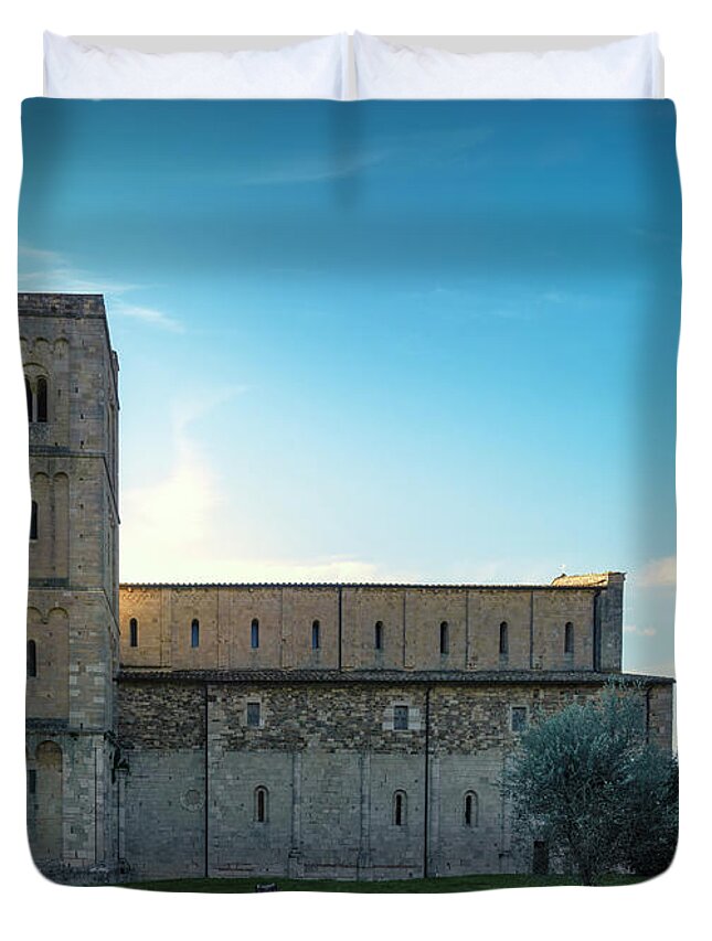 Montalcino Duvet Cover featuring the photograph Sant Antimo Abbey in the Morning by Stefano Orazzini