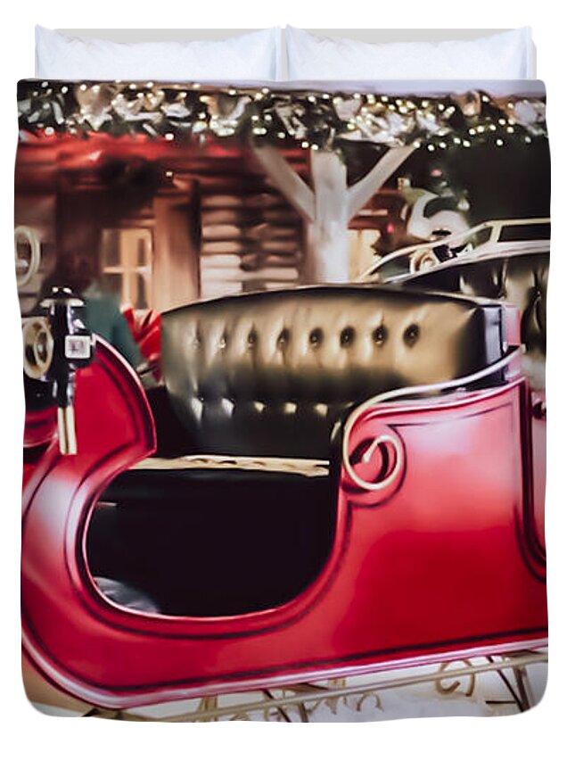 Santa Duvet Cover featuring the photograph Santa Claus Christmas Sleigh by Carrie Armstrong