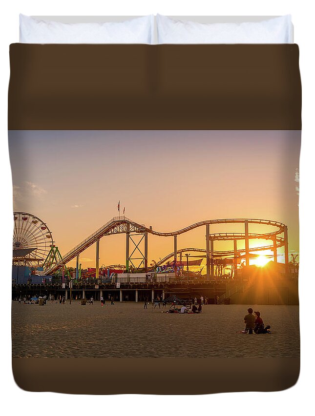 Amusement Park Duvet Cover featuring the photograph Santa Monica Pier by Darrell DeRosia