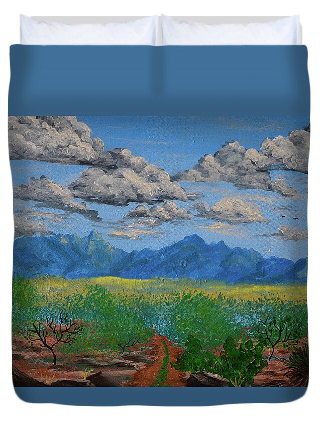 Clouds Duvet Cover featuring the painting Santa Rita Mountains Clouds, Green Valley AZ by Chance Kafka