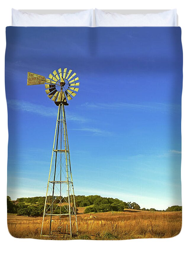Landscape Duvet Cover featuring the photograph Santa Rosa Plateau Windmill by Paul Breitkreuz