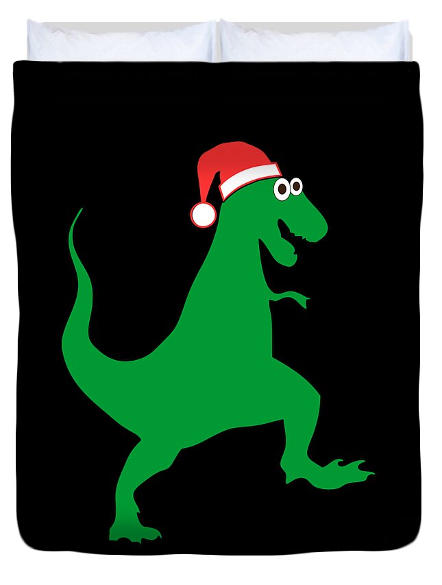 Funny Duvet Cover featuring the digital art Santasaurus Santa T-Rex Dinosaur Christmas by Flippin Sweet Gear