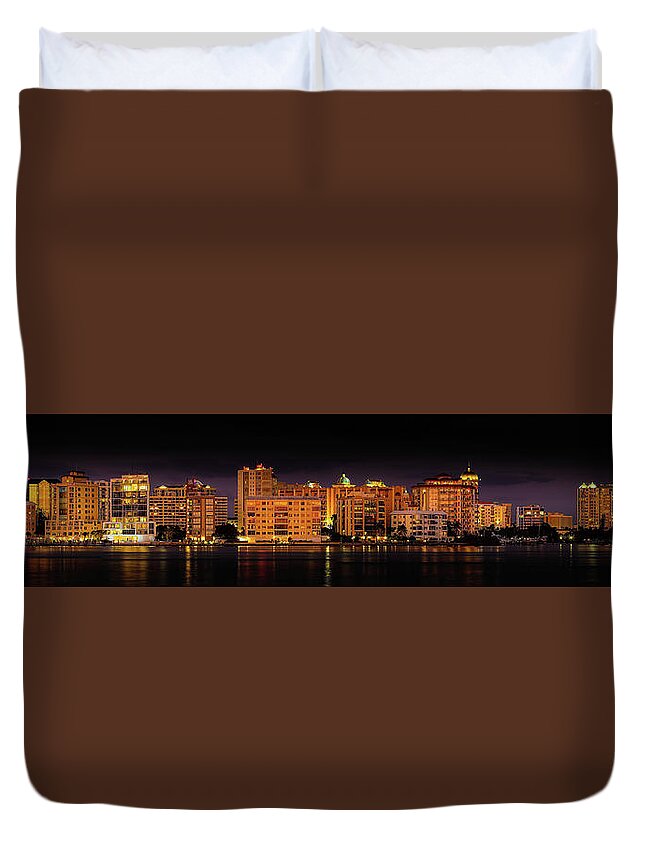 Sarasota Duvet Cover featuring the photograph Sarasota Night Skyline by Richard Goldman