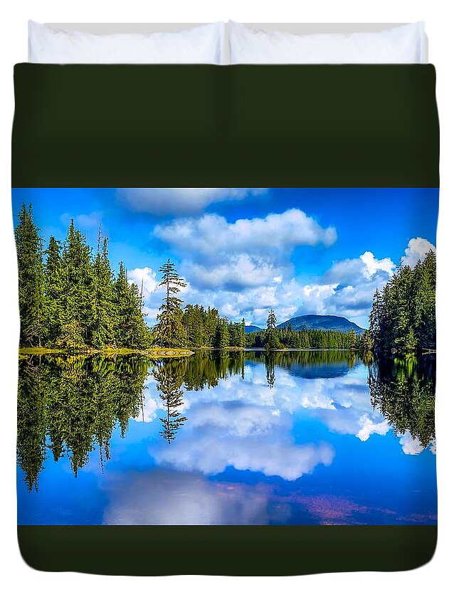 Peaceful Duvet Cover featuring the photograph Sarkar Lake Reflection by Bradley Morris