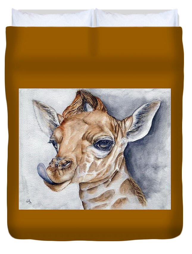 Giraffe Duvet Cover featuring the painting Sassy Little Giraffe by Kelly Mills
