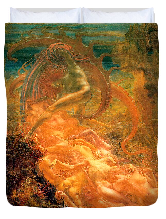 Sathan Duvet Cover featuring the painting Satans Treasures Les Tresors de Sathan 1895 by Jean Delville
