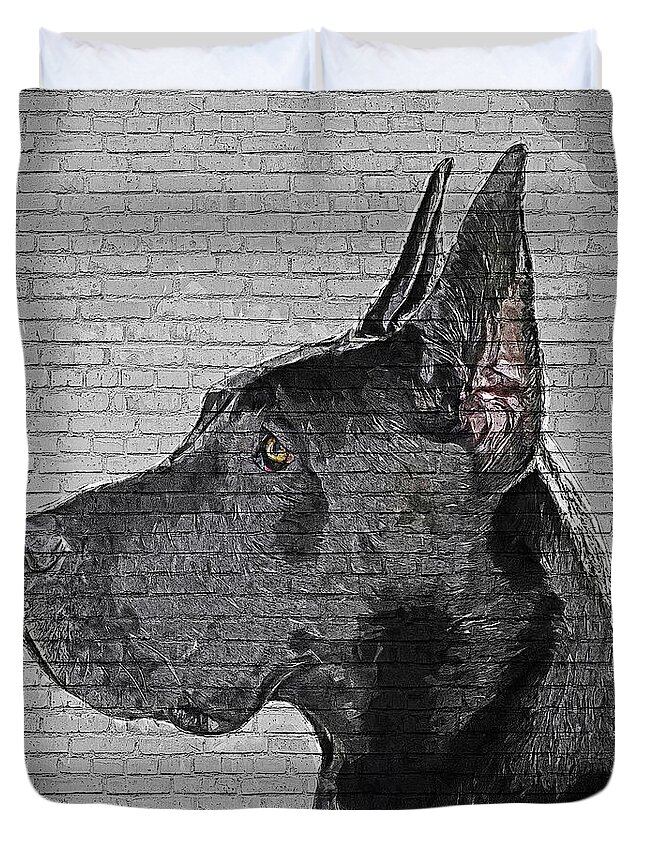 Great Dane Duvet Cover featuring the painting Savage and Cool, Great Dane Dog - Brick Block Background by Custom Pet Portrait Art Studio