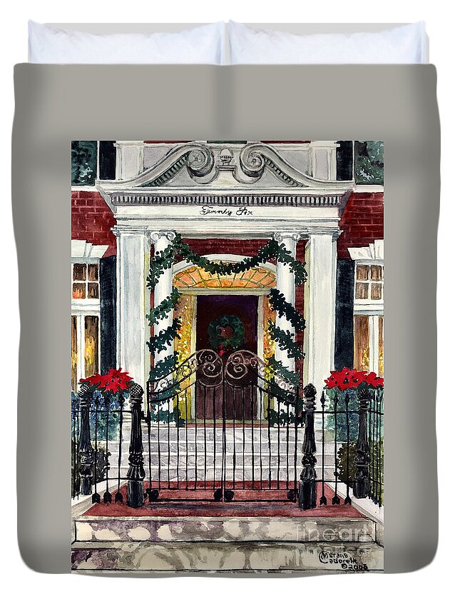 Christmas Duvet Cover featuring the painting Elegant Christmas by Merana Cadorette