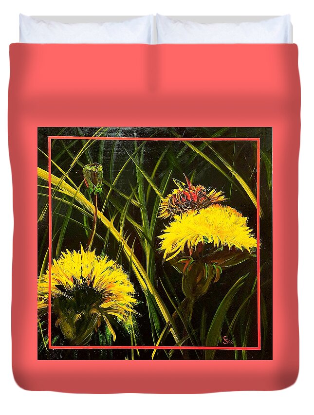 Bees Duvet Cover featuring the painting Save the Bees by Cheryl Nancy Ann Gordon