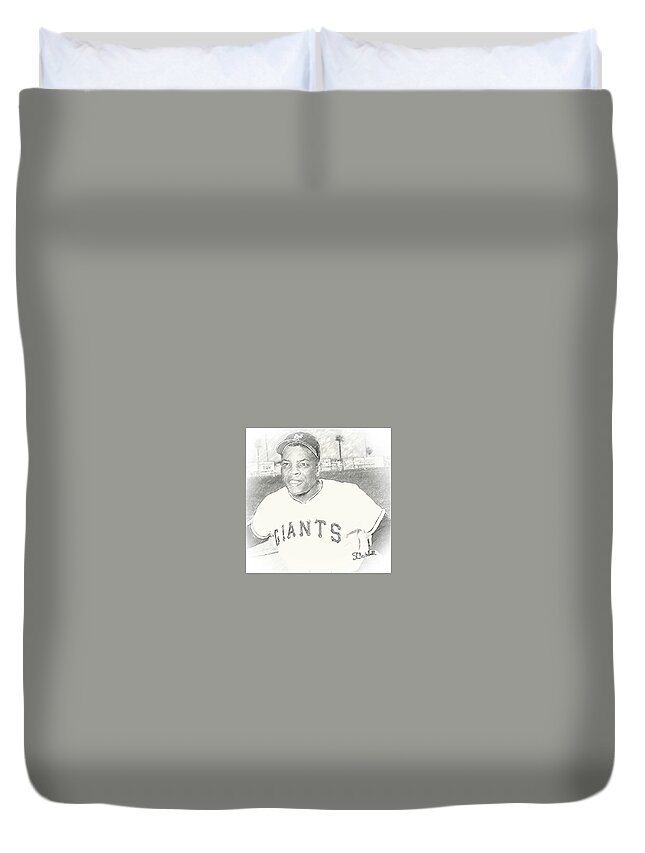 Willie Mays Duvet Cover featuring the drawing Say Hey by Steve Mitchell
