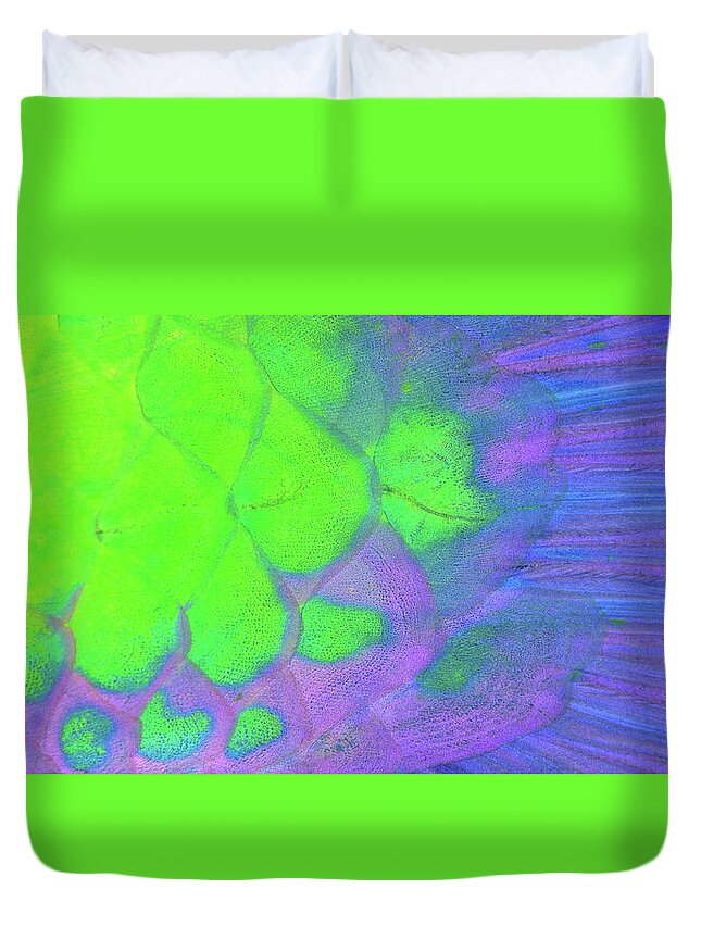 Parrotfish Duvet Cover featuring the photograph Scales in green and purple by Artesub