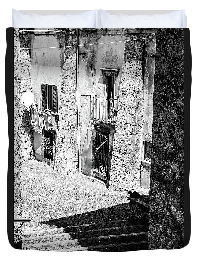 Italian Duvet Cover featuring the photograph Scanno, Italy - BW 01 by AM FineArtPrints