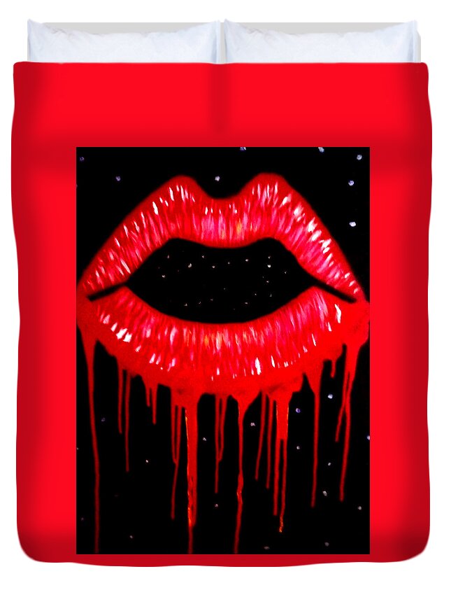 Lips Duvet Cover featuring the painting Scarlett Lips by Anna Adams