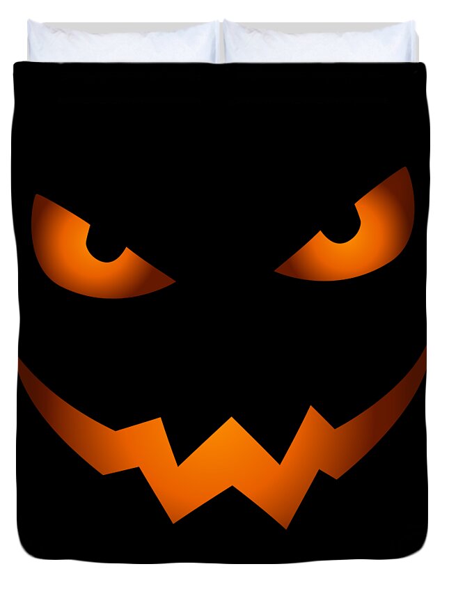 Scary Pumpkin Duvet Cover featuring the digital art Scary Jack O Lantern Pumpkin Face Halloween Costume by Flippin Sweet Gear