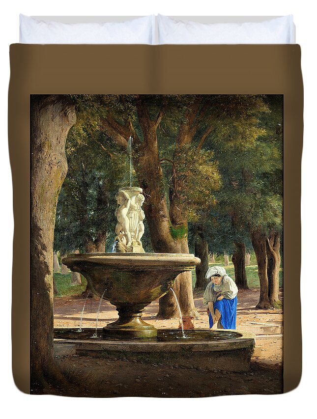 Jorgen Roed Duvet Cover featuring the painting Scene from the Garden of the Villa Borghese in Rome by Jorgen Roed