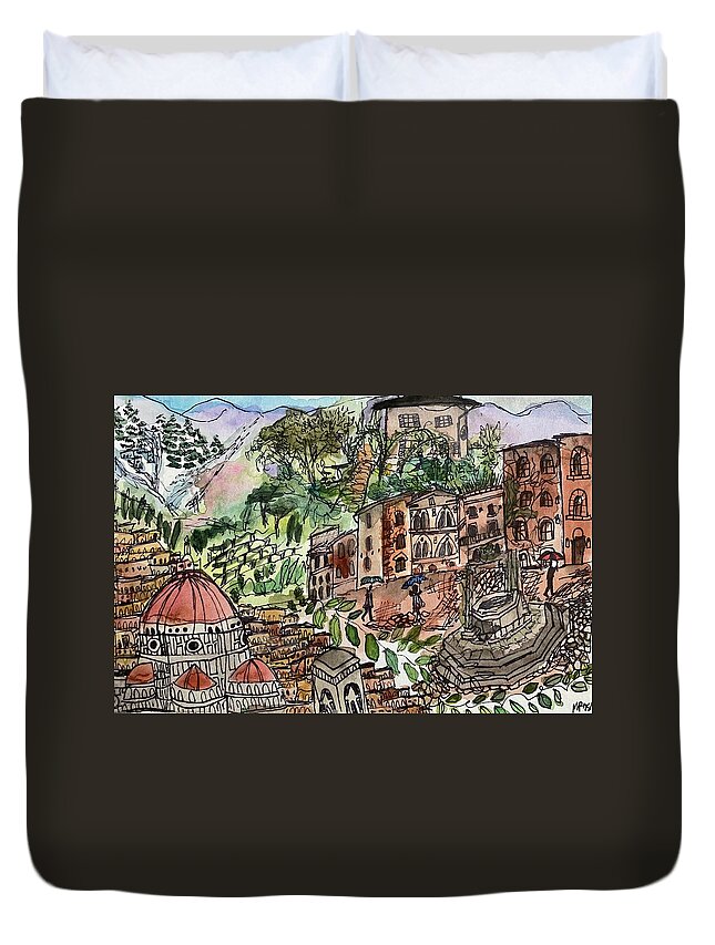  Duvet Cover featuring the painting Scenes of Italy by Meredith Palmer