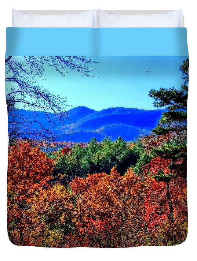 Scenic Duvet Cover featuring the photograph Scenic Autumn Gaze by Allen Nice-Webb