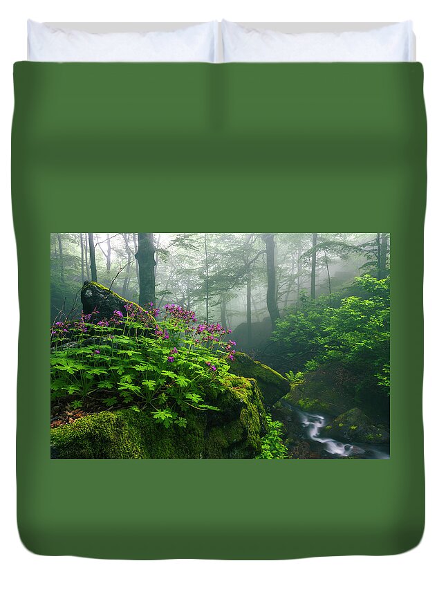 Geranium Duvet Cover featuring the photograph Scent of Spring by Evgeni Dinev