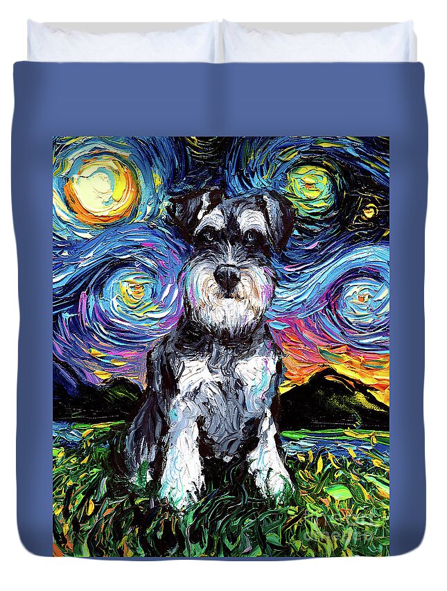 Schnauzer Duvet Cover featuring the painting Schnauzer Night by Aja Trier