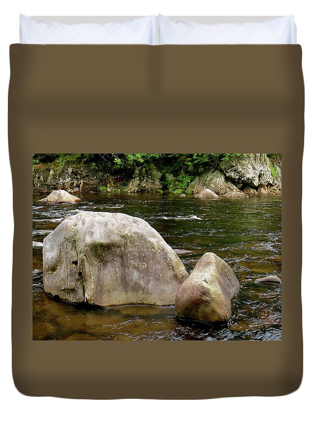 Stream Duvet Cover featuring the photograph Schoharie Rocks by Azthet Photography