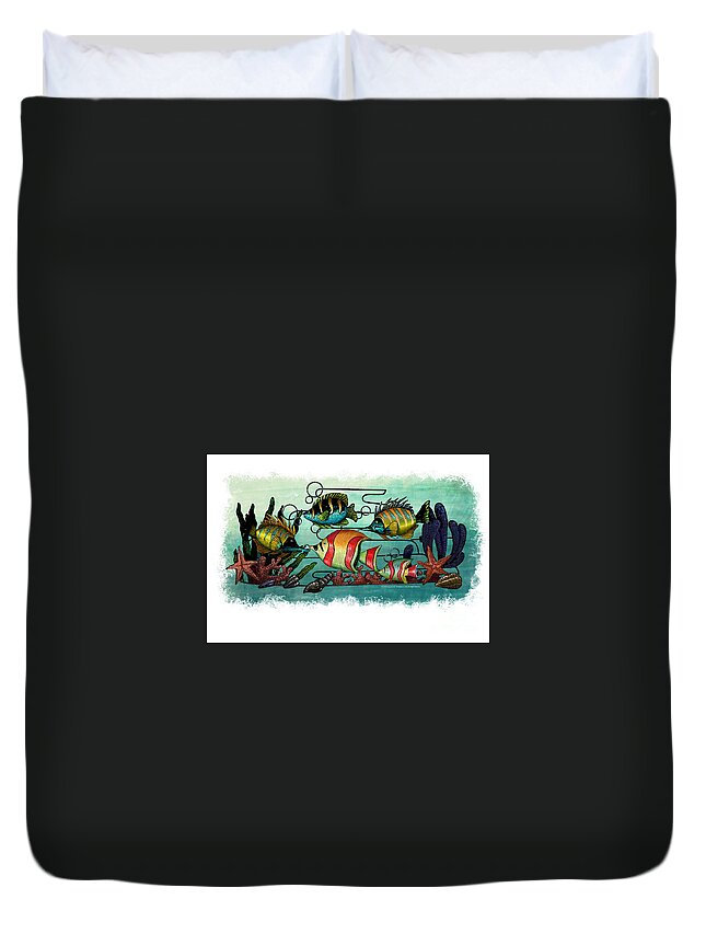  Duvet Cover featuring the painting School Of Fish by Lisa Middleton