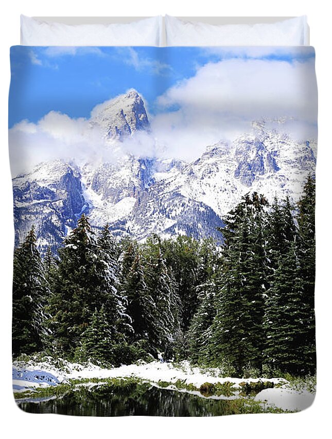 Mountains Duvet Cover featuring the photograph Schwabacher Landing by Sylvia Cook