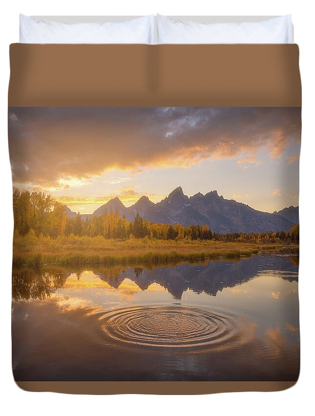 Grand Tetons Duvet Cover featuring the photograph Schwabacher Sunset by Darren White