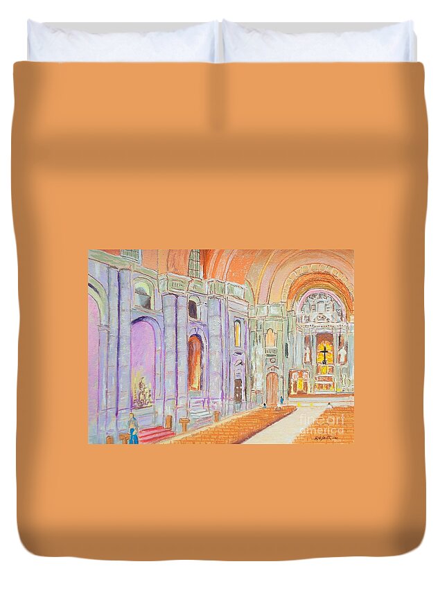 Pastel Duvet Cover featuring the pastel Se De Lisboa Cathedral by Rae Smith PAC