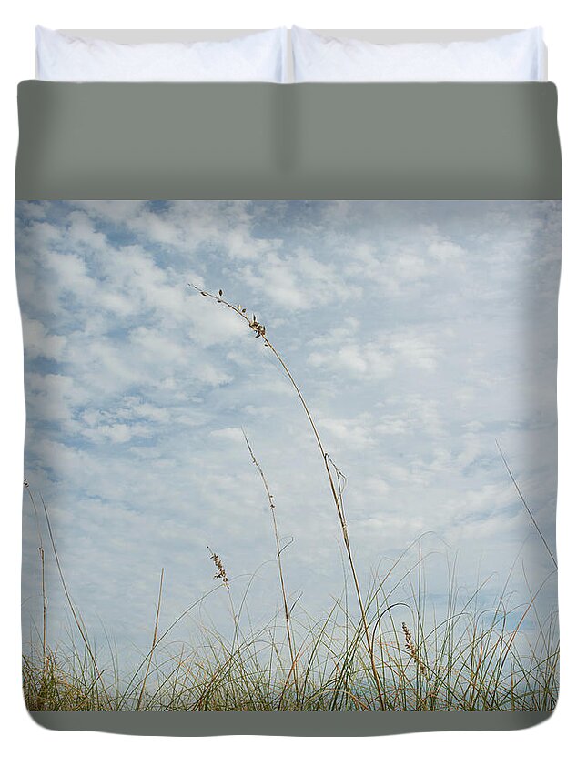 Grass Duvet Cover featuring the photograph Sea Oats Cloudscape by Pamela Williams
