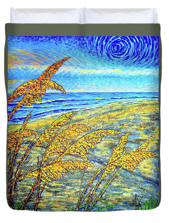 Sea Duvet Cover featuring the painting Sea Oats Dual#2 by Viktor Lazarev
