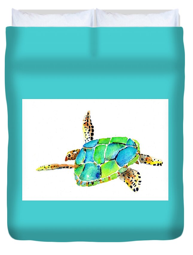 Turtle Duvet Cover featuring the painting Sea Turtle by Carlin Blahnik CarlinArtWatercolor