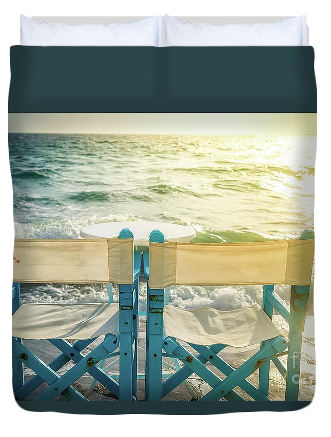 Aegean Duvet Cover featuring the photograph Sea View by Anastasy Yarmolovich