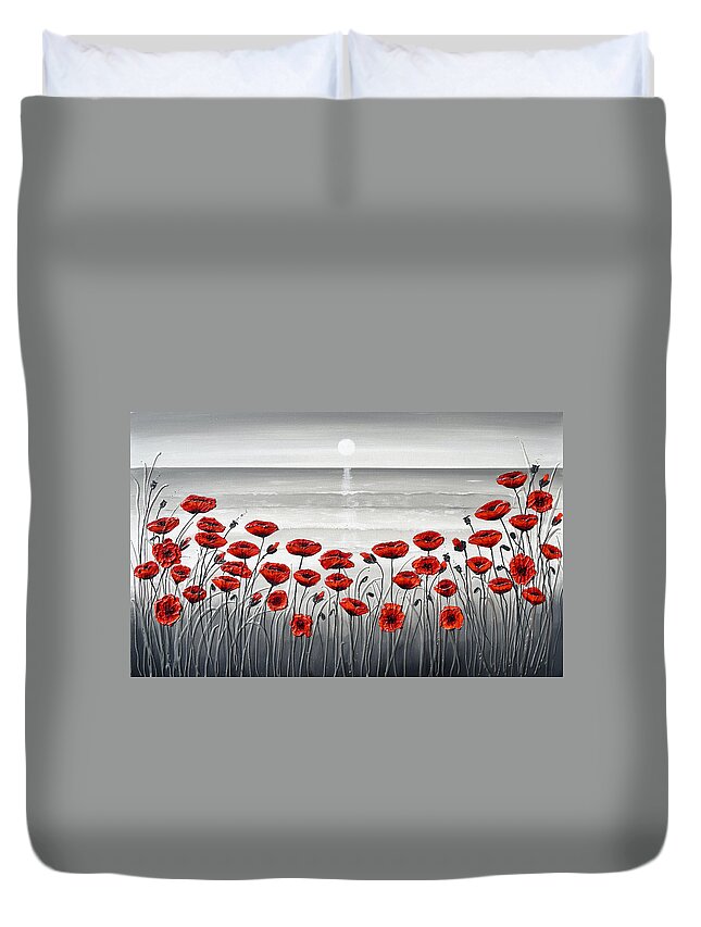 Red Poppies Duvet Cover featuring the painting Sea with Red Poppies by Amanda Dagg