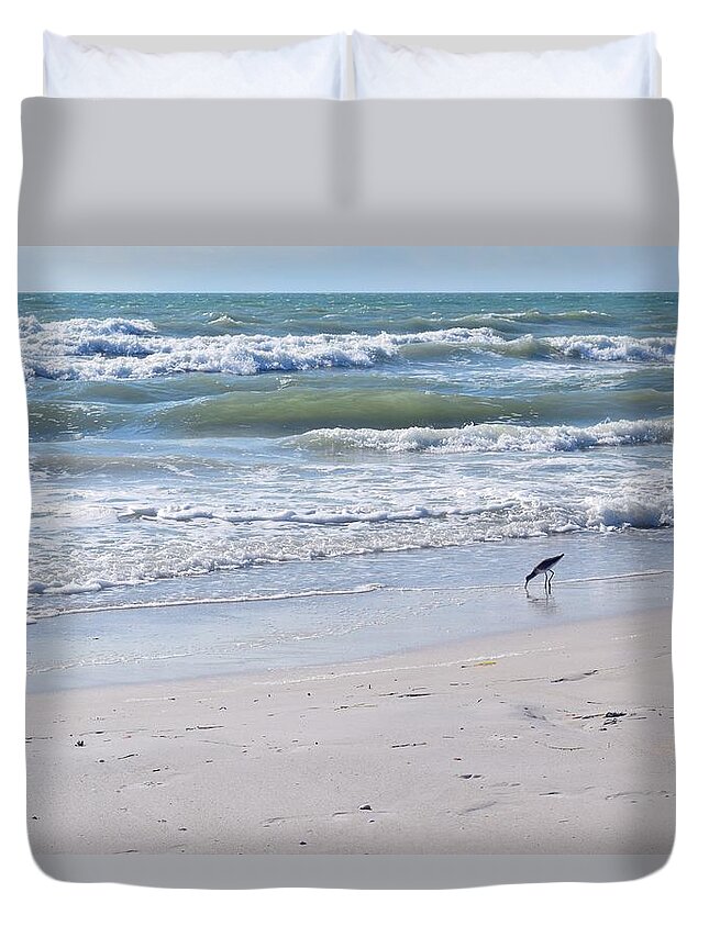 Bird Duvet Cover featuring the photograph Seagull on Beach - Photo 76 by Lucie Dumas