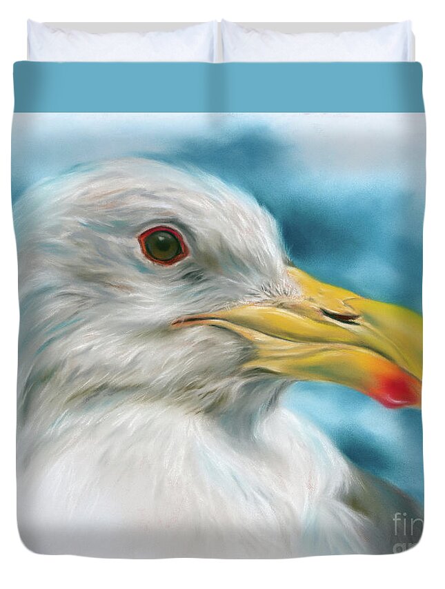 Bird Duvet Cover featuring the painting Seagull with Red Spotted Beak by MM Anderson