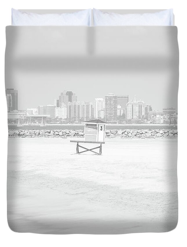 2015 Duvet Cover featuring the photograph Seal Beach LIfeguard Tower Black and White Photo by Paul Velgos