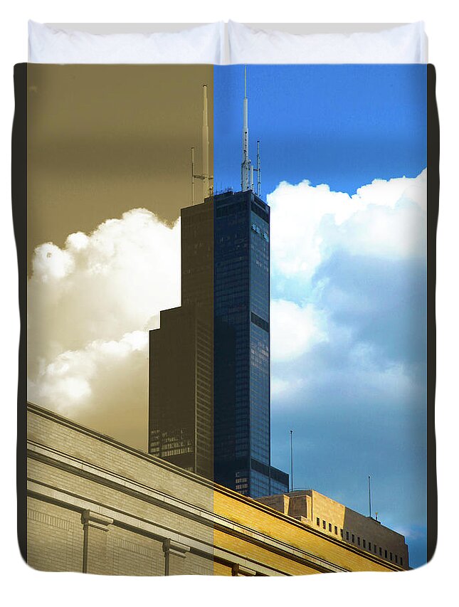Architecture Duvet Cover featuring the photograph Sears Tower Cloud by Patrick Malon