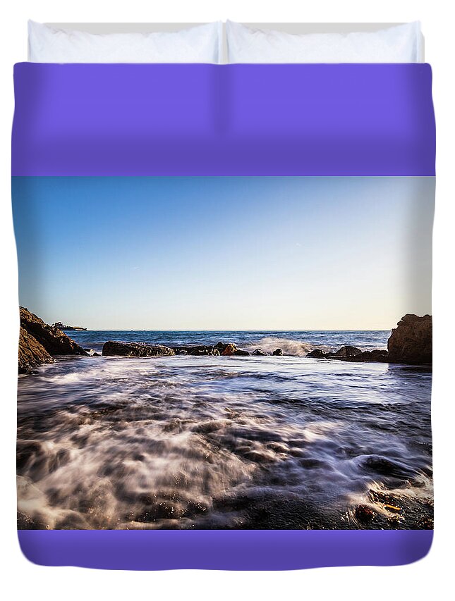 Beach Duvet Cover featuring the photograph Seascape at sunset with waves by Fabiano Di Paolo