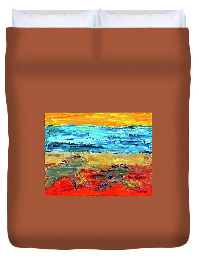 Horses Duvet Cover featuring the painting Seaside Frolick by Teresa Moerer