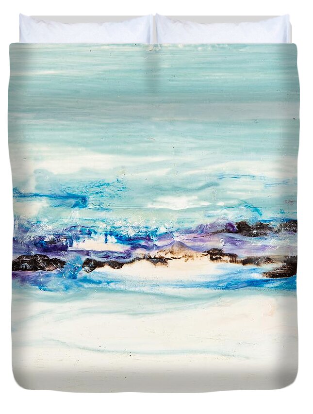 Abstract Duvet Cover featuring the digital art Seaside Series II - Colorful Abstract Contemporary Acrylic Painting by Sambel Pedes