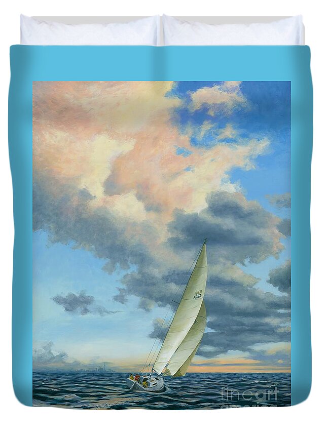 Sail Duvet Cover featuring the painting Season's Final Run by Michael Swanson