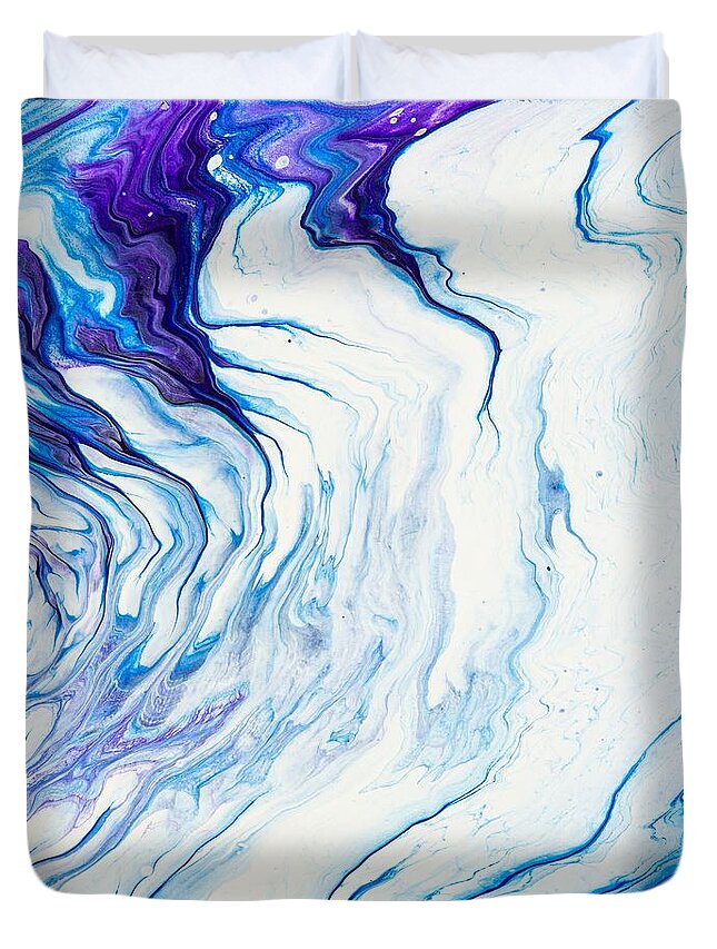 Abstract Duvet Cover featuring the digital art Seawaves - Colorful Flowing Liquid Marble Abstract Contemporary Acrylic Painting by Sambel Pedes