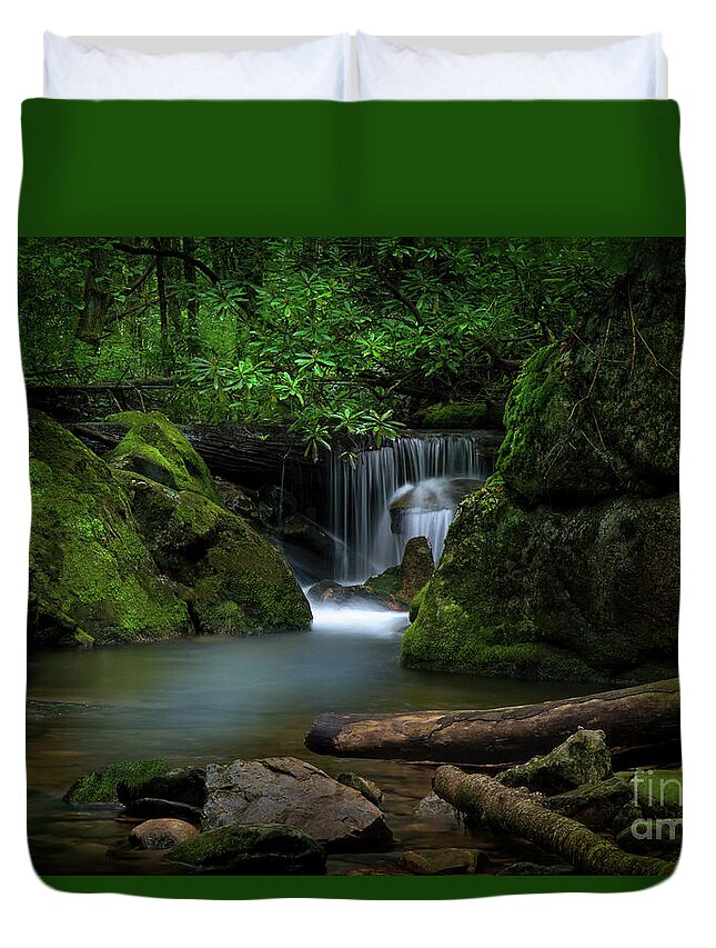 Secluded Duvet Cover featuring the photograph Secluded Waterfall by Shelia Hunt