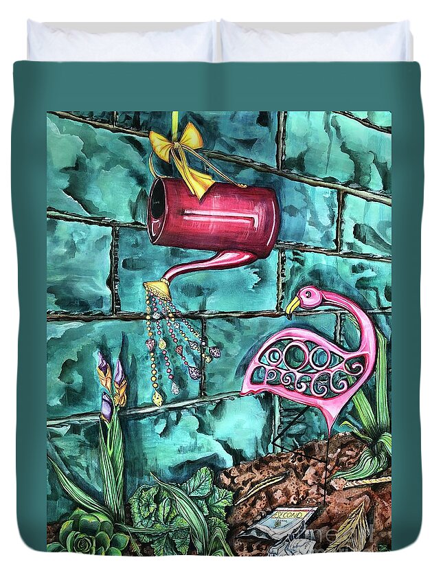 Watering Can Duvet Cover featuring the mixed media Second Season by Mastiff Studios