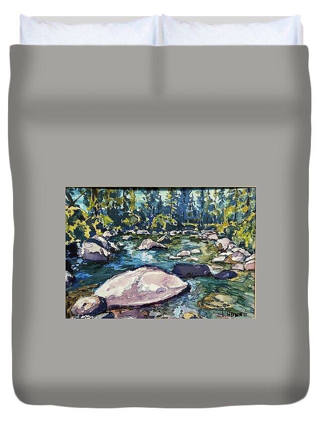 Yellowstone Park Duvet Cover featuring the painting Secret Spot in Yellowstone Park by Les Herman