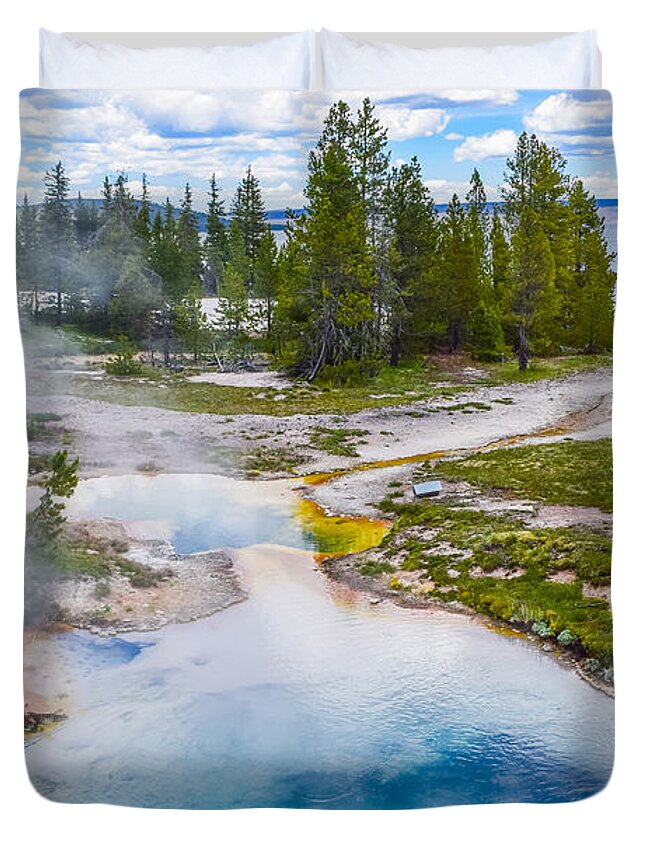 Seismograph Duvet Cover featuring the photograph Seismograph Pool - Yellowstone National Park by Bonny Puckett