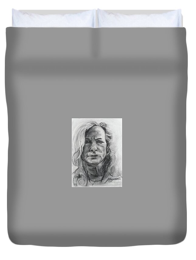 Self Portrait Duvet Cover featuring the drawing Self Portrait, 2015 by PJ Kirk