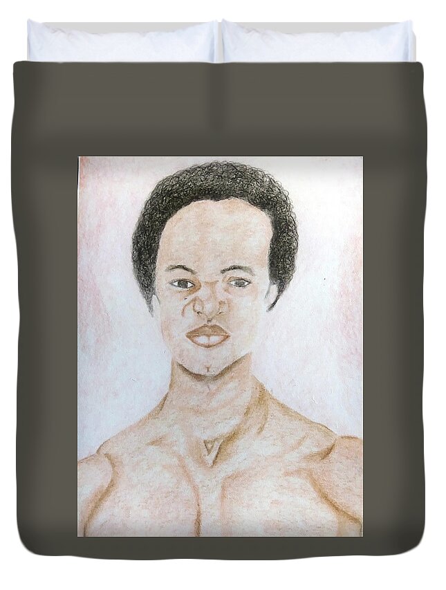 Black Art Duvet Cover featuring the drawing Self Portrait by Donald C-Note Hooker