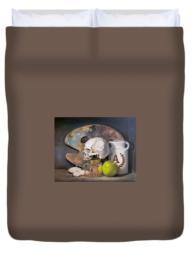 Vanitas Duvet Cover featuring the painting Self-Portrait In Still Life by James Andrews