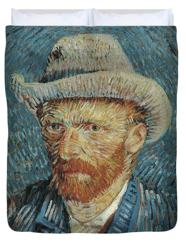 Vincent Van Gogh Duvet Cover featuring the painting Self Portrait with Felt Hat by Van Gogh by Vincent Van Gogh